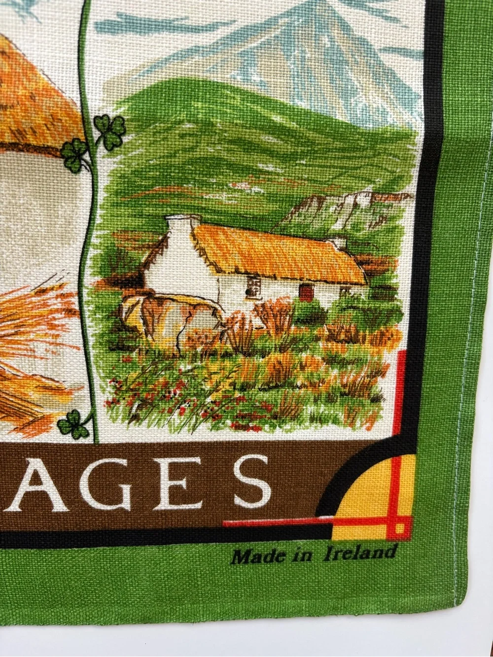 Vintage Fingal Linen Irish Cottages Tea Towel